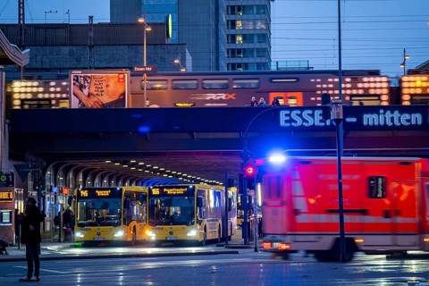 Essen main station, RRX local train, road subway, bus station, bus stops in Essen, North