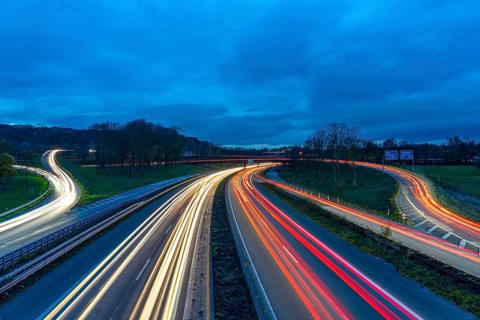 The Kaiserberg motorway junction, A40 motorway, Ruhr expressway, crosses the A3, bridge landscape,