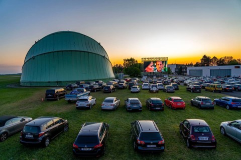 Drive-in cinema at Essen/Mülheim Airport Motor Movies, temporary film screening, at the WDL airship