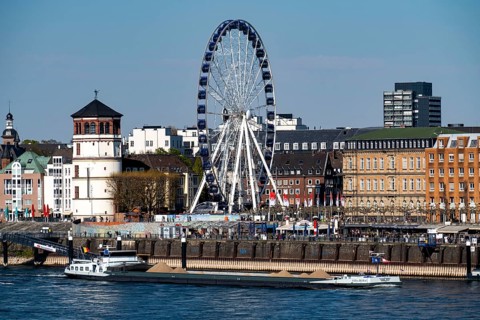 Skyline of Düsseldorf on the Rhine, Mannesmannufer, houses on the banks of the Rhine, old town,