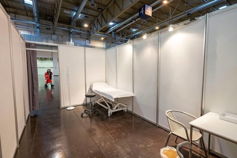 Vaccination booth, medical equipment, during the test run in the vaccination centre for corona