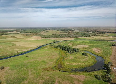 The meandering Biebrza River in the Biebrza National Park in northern Poland. Goniadz, Podlasie,