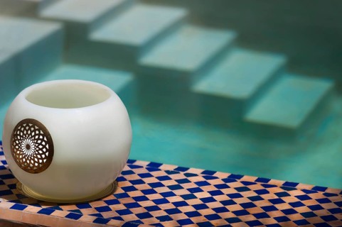 Oriental decoration in a riad, wellness, decorated, Arabic, oriental, Orient, tiles, lamp, tea
