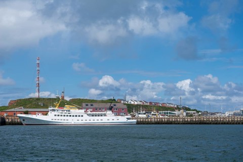 View from south-east to harbour facilities, Unterland and Oberland, offshore island Helgoland,