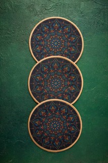 Round serving napkins for a plate, three pieces, with an ornament, in oriental style, sets,