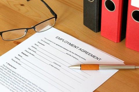 Blank form of an employment contract in English