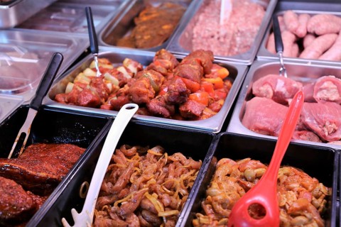Variety of fine meat products in the butchery (Variety of fine meat products in the butchery)