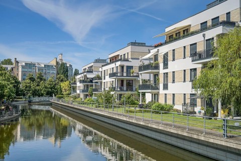 New buildings, Tegel harbour, Tegeler Insel, Tegel, Reinickendorf, Berlin, Germany, Europe