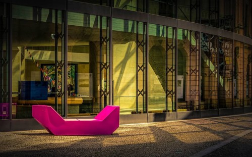 Plastic furniture in pink in front of the German Historical Museum, Berlin, Germany, Europe