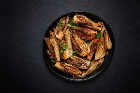 Baked, oven-baked fennel, with spices, in olive oil, homemade, no people