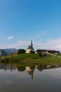 View of the church of St Nicholas, Einsiedl, Inzell, Bavaria, Germany, Europe