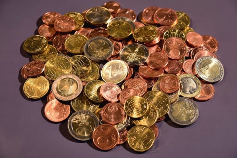 Euro coins, small change, a pile of money