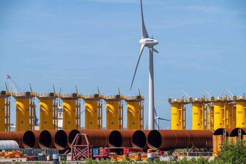 Transhipment centre for offshore wind turbines, which are transported here by the manufacturer and