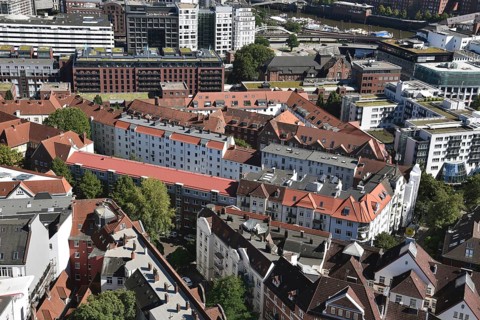 Europe, Germany, Hanseatic City of Hamburg, St. Pauli, View of City, View from Michel to Historic