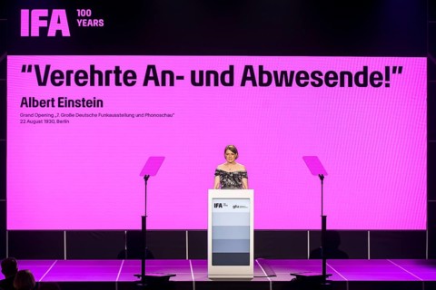 Sara Warneke, Managing Director of gfu Consumer & Home Electronics GmbH speaks at the opening gala