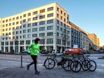 A jogger in the Europacity Berlin development area on Heidestrasse. The Europacity project covers
