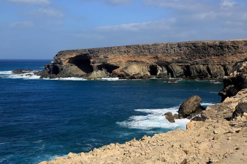 Headland with caves being eroded by waves, Ajuy, Fuerteventura, Canary Islands, Spain, Europe