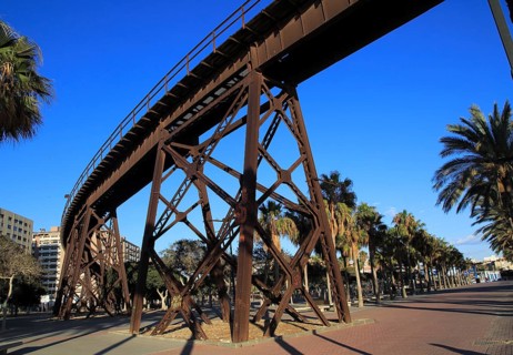 El Cable Inglés raised railway line, Almeria city, Spain built 1902-1904 for iron ore export