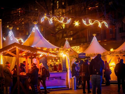 Christmas market on the main street in Dresden Neustadt, Dresden, Saxony, Germany, Europe