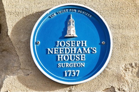 Joseph Needham House, surgeon, 1737, blue plaque the Trust for Devizes, Wiltshire, England, UK