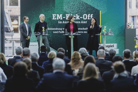(L-R) Philipp Lahm, former professional footballer and European Championship ambassador, Bernd