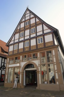House with shop, Lemgo, North Rhine-Westphalia, Germany, Europe