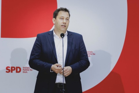 Lars Klingbeil, SPD party chairman, speaks to the press at the kick-off meeting of the SPD party