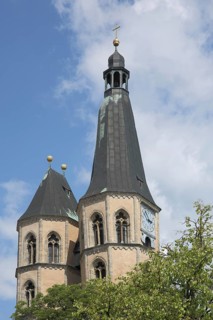Spire with two towers, late Gothic, St. Blasii Church, Nordhausen, Harz, Thuringia, Germany, Europe