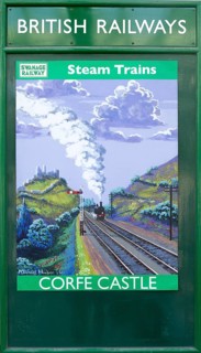 Vintage British Railways rail advertising poster, Swanage railway station, Dorset, England, UK