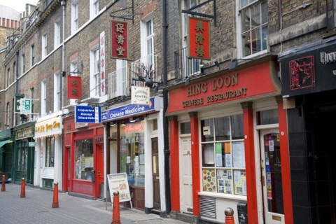 Chinese restaurants and shops, Chinatown, Soho, London, England, UK