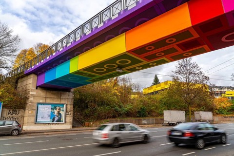 The Rainbow Bridge or Lego Bridge 2.0, over Dahler Straße, B7, undersides of bridges designed by