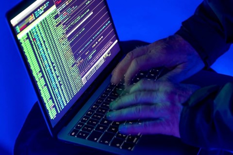 Symbolic image cyber attack, computer crime, cybercrime, computer hackers attack a network,