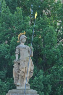 Minerva fountain with Minerva sculpture and lance, fountain, roman, goddess, mythology, cathedral