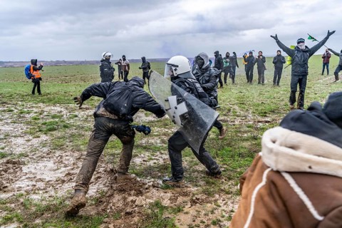 Violent clashes between thousands of demonstrators and the police, after a demonstration against