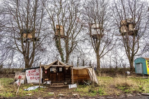 Camp of climate activists in the rest of the village of Lützerath, the last place to be excavated