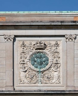 Stone relief with crown, exterior façade, State Museum of Art, Statens Museum for Kunst, SMK,