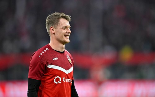 Goalkeeper Alexander Nübel VfB Stuttgart (33) portrait, smiling, Allianz Arena, Munich, Bavaria,