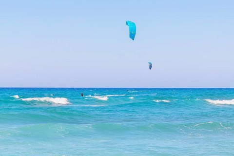 Kitesurfing, Episkopi beach, Rethymno, Crete, Greek Islands, Greece, Europe