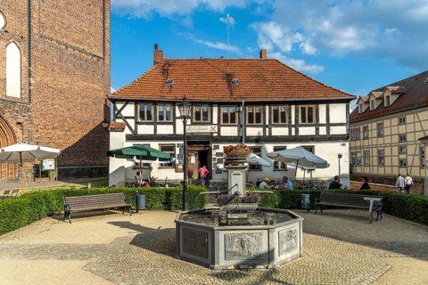 Town fountain in Tangermünde, Saxony-Anhalt, Germany, Europe