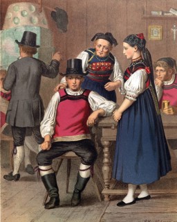 Traditional costumes in Germany around 1820, Baden, Rickesbach, young people in traditional
