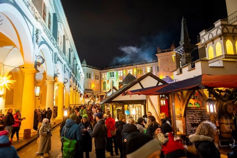 Historic Christmas Market in the Stable Courtyard of the Royal Palace, Dresden, Saxony, Germany,