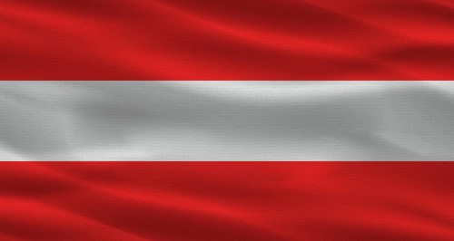 Austria flag with fabric texture waving. Close up of flag of Austria with cloth texture