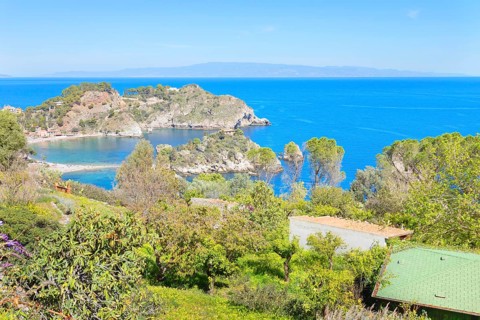 Isola Bella Nature Reserve, high angle view, Taormina, Sicily, Italy, Europe