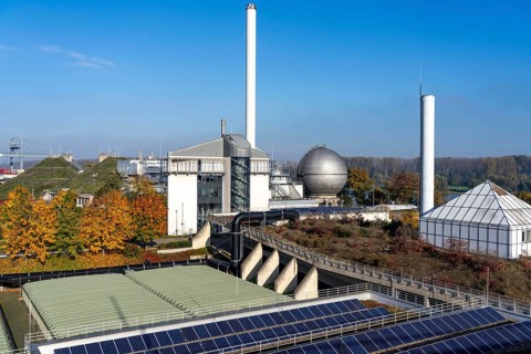 Municipal sewage treatment plant on Salierweg in the north of Bonn, directly on the Rhine, treats
