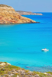 View of Provatas bay, Milos Island, Cyclades Islands, Greece, Europe