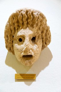 Hellenistic Greek tragic stone mask, archaeology museum, Apollonia Archaeological Park, Albania,