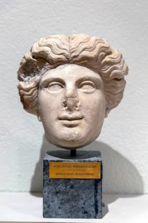 Roman carved head of a woman, archaeology museum, Apollonia Archaeological Park, Albania, Europe