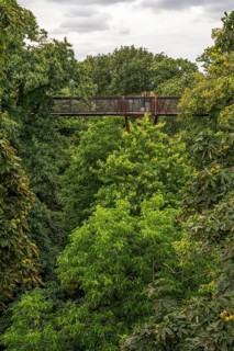 Visitors on the Treetop Walkway, steel structure, Royal Botanic Gardens (Kew Gardens), UNESCO World