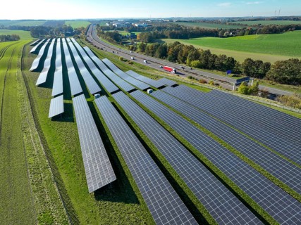 Glauchau, Saxony, Germany, Solar park on the A4 motorway near Glauchau, Europe