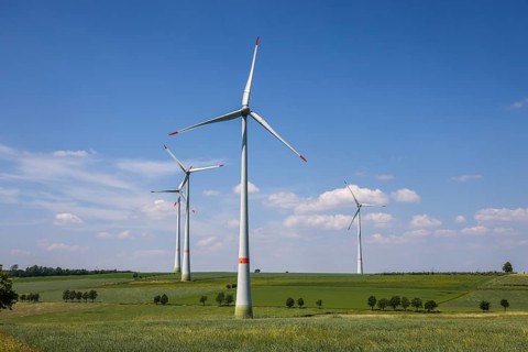 Lichtenau, North Rhine-Westphalia, Germany, wind farm in agricultural landscape with fields, hills
